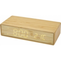 Minata bamboo wireless charger with clock - Beige